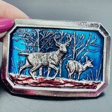 Vintage Great American Buckle Co 1976 Deer Buck Doe Blue Enamel Belt Buckle 520