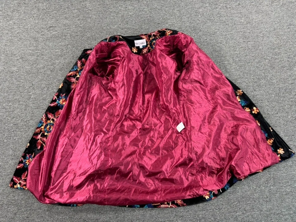 Chaqueta 3 Sisters Mujer Pequeña Negra Floral Bordada Colorido Forrado Abrigo Foto 4 de 4
