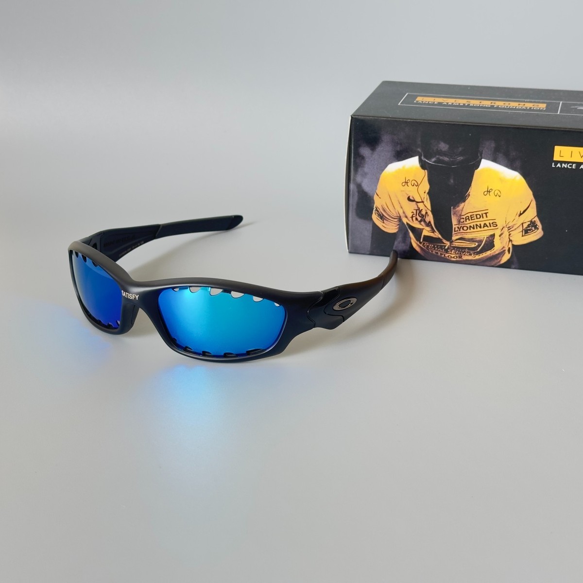 Oakley x Satisfy Straight Jacket Black Frame Blue Lens Sunglasses