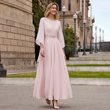 Elegant Mother of the Bride Dresses Pink Scoop Beading Applique 3/4 Sleeves