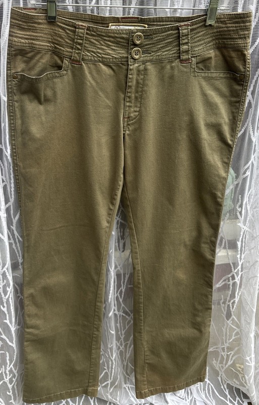 Vtg Aventura Organic Ctn Blend Pants W8 Olive Green/red Accent Stitch Wide Leg 
