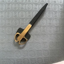 VINTAGE THREE PIECE SCISSOR AND LETTER OPENER LEATHER CASE DESK SET italy 