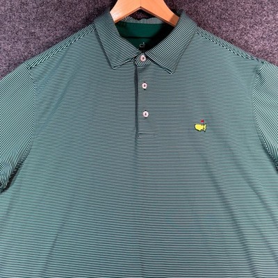 Masters Tech Shirt Mens Large Golf Polo Augusta National Green White Stripes