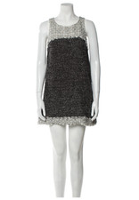 Chanel 2014 Spring Tweed Mini Shift Dress Karl Lagerfeld Black Grey Silk Lining