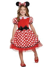 NEW Girls Minnie Mouse Dress Up Halloween Costume Sz S / 6 6x with Ears Headband
