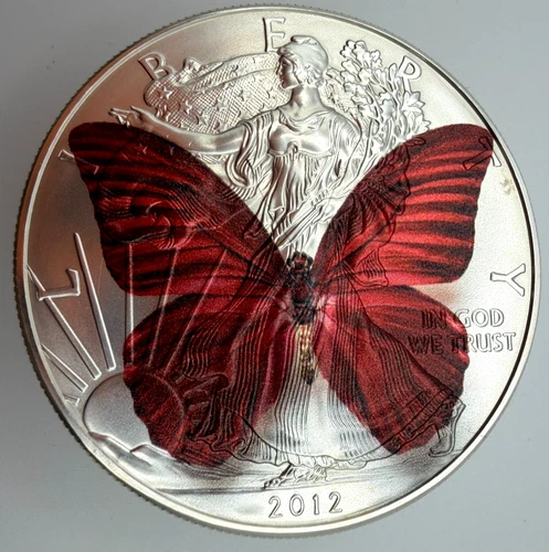 Amazing Red Butterfly - American Silver Eagle 1oz .999 Silver Dollar Coin Gift