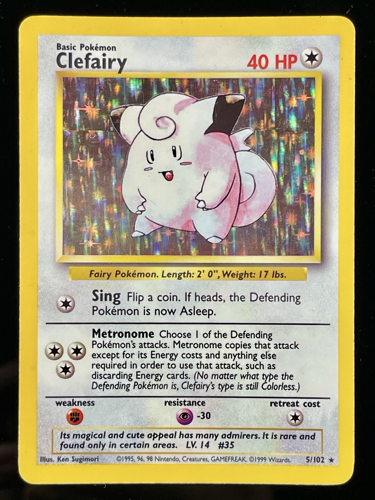 1999 Pokemon TCG: Base Set - Clefairy 5/105 Holo WOTC Vintage LP