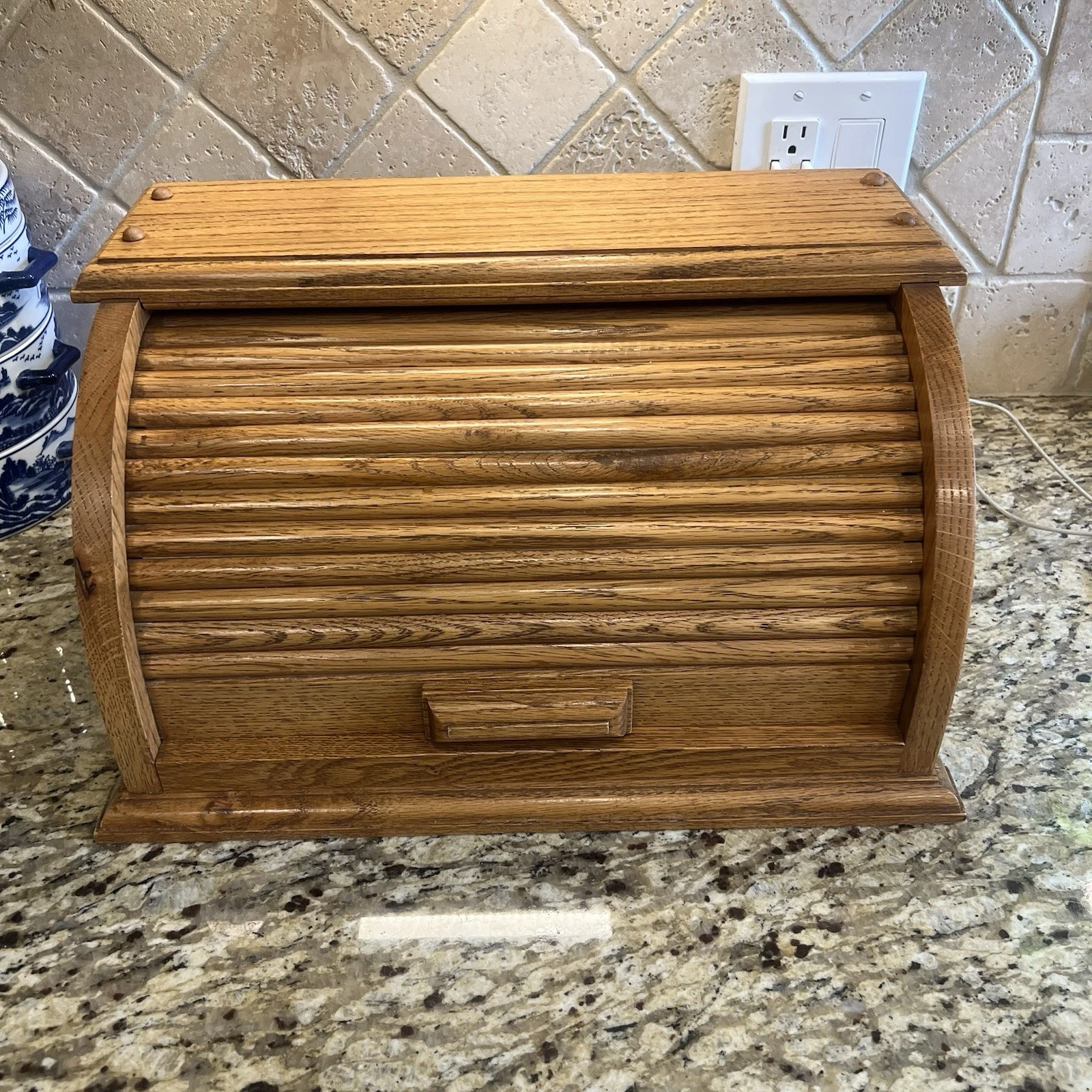 Roll Top Solid Oak Handmade Breadbox Vintage Nice !