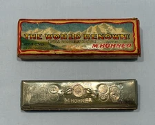 Original Box & Hohner No. 3 CND FULL CONCERT HARMONICA-Pre WWll Germany Antique