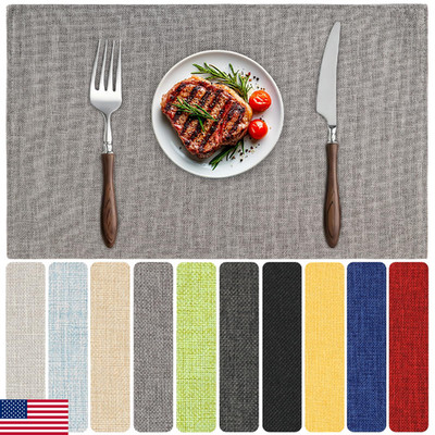 Blue Forest Placemats Set of 8, Dual-Layered Thickened Faux Linen Table Mats Hea
