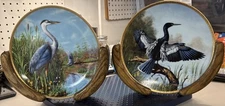 P/C46-THE GREAT BLUE HERON & THE ANHINGA Plates & Wood Stands By James Faulkner