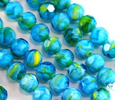Round Millefiori Cane Beads, 8mm, Aqua , Gloss Finish, 15 Pcs