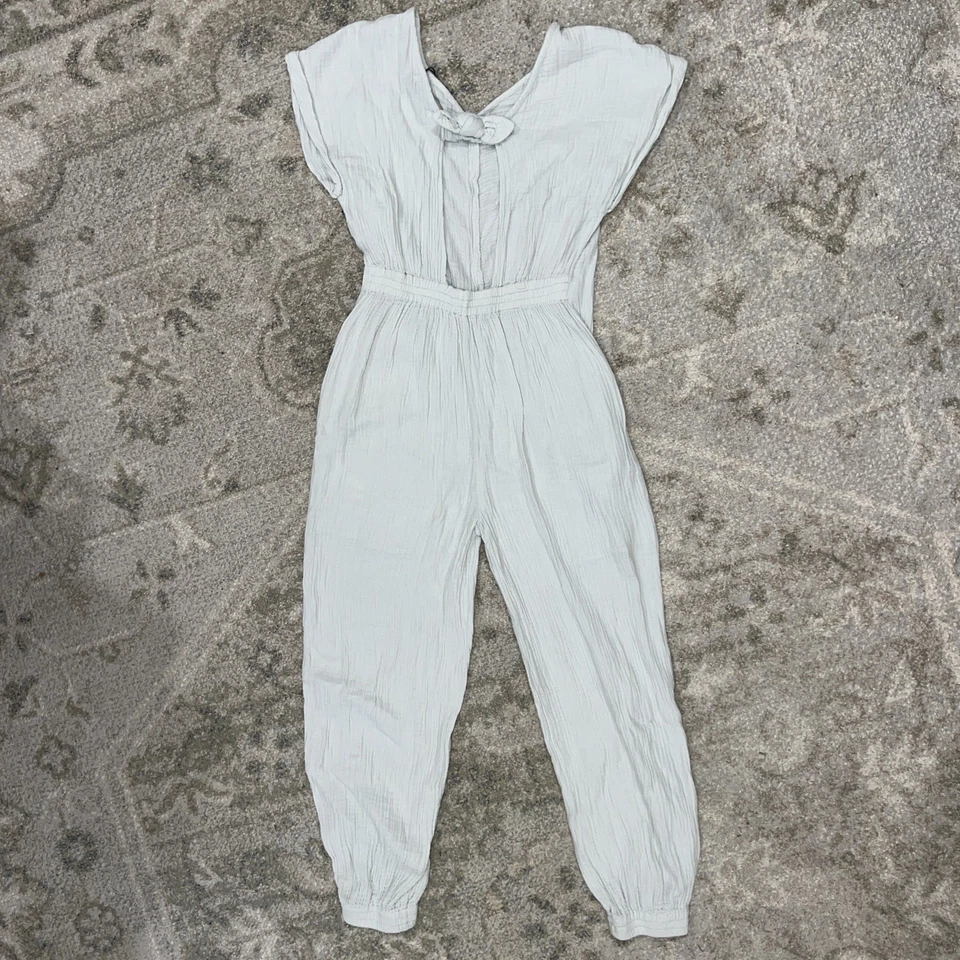 ZARA Girls Sz 11-12 Cute Short Sleeve Open Back Romper 100% Cotton Pale Blue NWT - Image 4 of 4