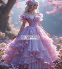 Fairy Pink Victorian Evening Dress Short Sleeve Medieval Lace Prom Ball Gowns