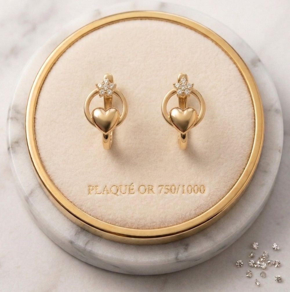 Créoles Étoile et Cœur en Plaqué Or et Zircon : Le Cadeau Romantique Idéal pour Femme