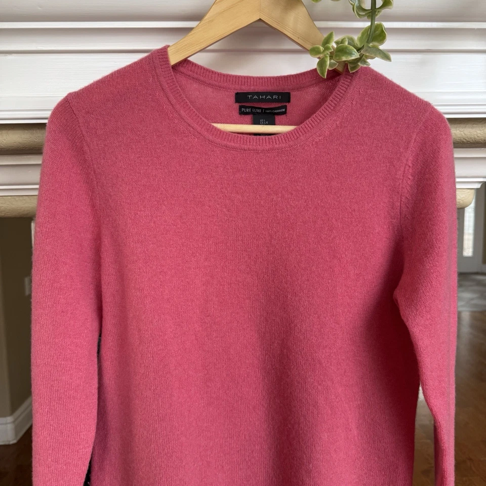 Suéter Tahari Para Mujer Pure Luxe Cachemira Cuello Redondo Rosa Talla L Lujo Suave Acogedor Foto 3 de 4