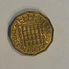 1967 Elizabeth II Three Pence 3d Coin Threepenny Bit Circulated Uncleaned