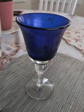 Artland Iris Cobalt Blue Water Goblet Hand Blown Bubble Seeded Stemmed 8"