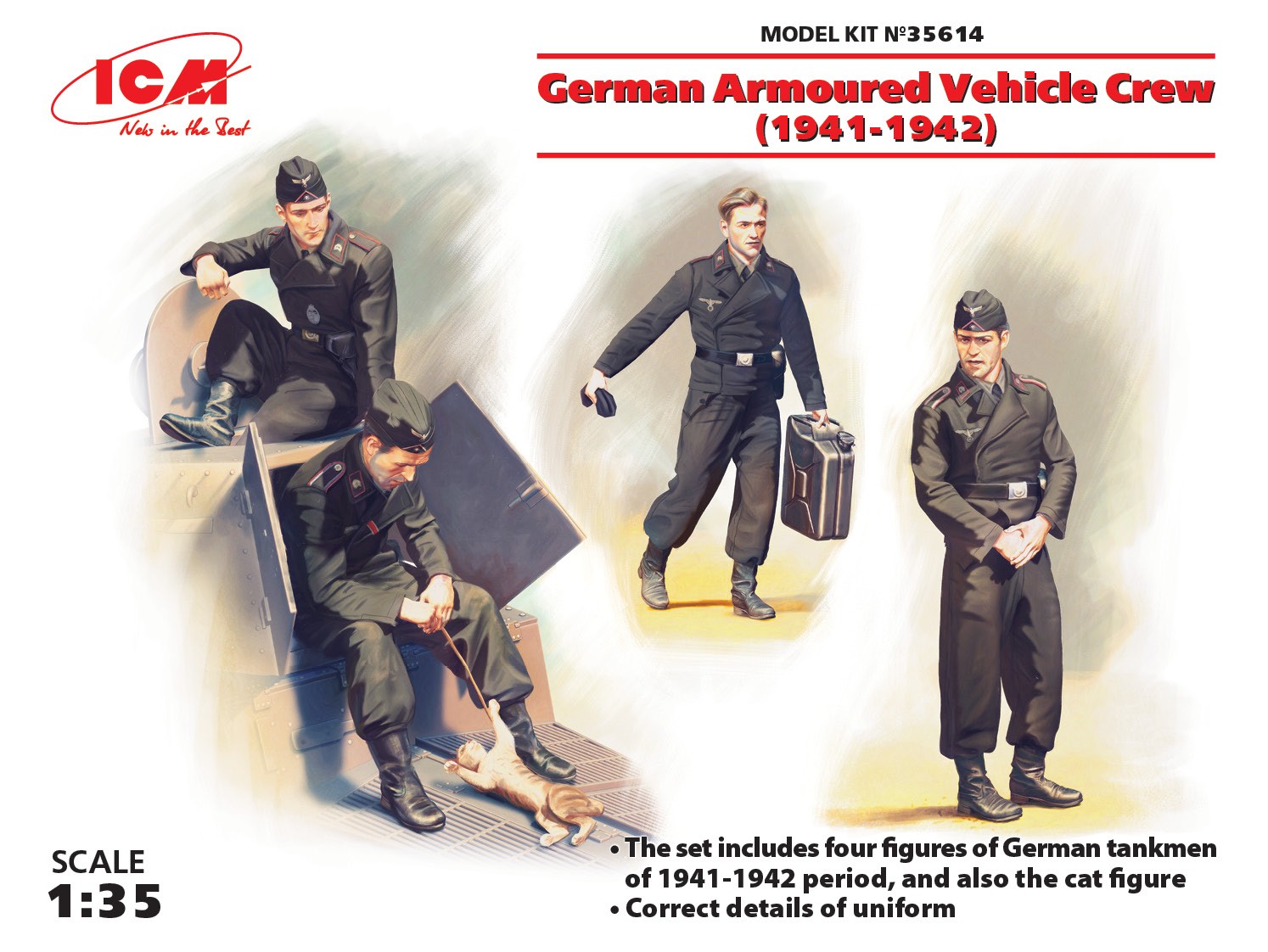 ICM 35614 1:35 German Armoured Vehicle Crew (1941-1942) (4 figures and cat) (100