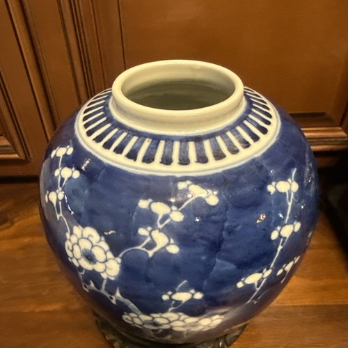 Vintage Chinese Blue & White Prunus Blossom Ginger Jar Double Ring Mark 6.5” - Picture 3 of 11