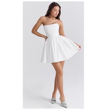 HOUSE OF CB Emmanuela White Strapless Pleated Mini Dress Size Large (TALL)
