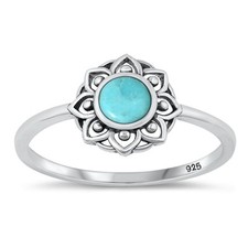 Turquoise Fashion Flower Mandala Ring New .925 Sterling Silver Band Sizes 4-10