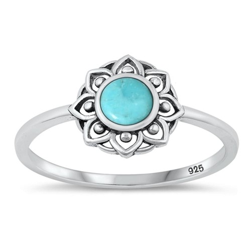 Turquoise Fashion Flower Mandala Ring New .925 Sterling Silver Band Sizes 4-10 - Bild 1 von 3