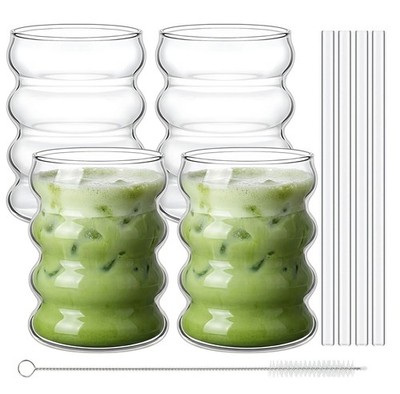 4x Iced Matcha Latte Trinkgläser Geriffelt Cocktailgläser Gläser 350ml Kaffee