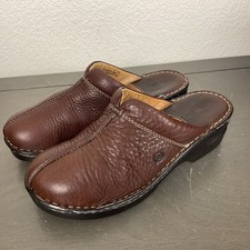 Born Women's Brown Leather Slip On Chunky Mules/Clogs Size 10 M