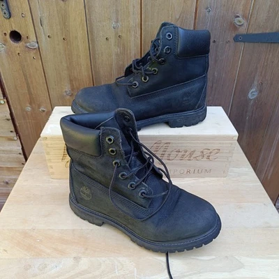Timberland Premium 6 Inch Waterproof Boots Black Nubuck UK 6W 8658A.