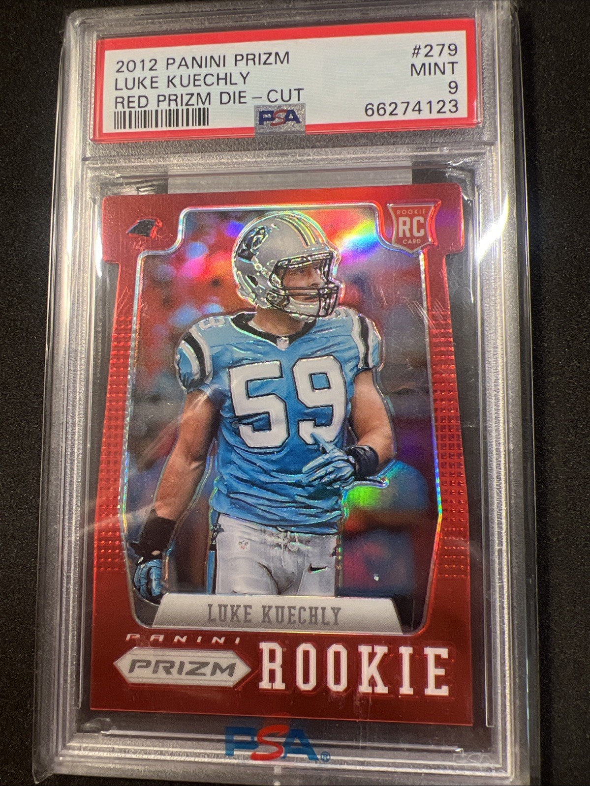 2012 Panini Prizm Luke Kuechly #279 Red Prizm Die-Cut (RC) PSA 9 - POP 4 + 6 Hi