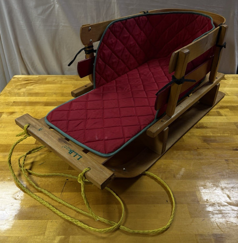 Vintage L.L. Bean Kids 31" Small Wood Pull Sled with Cushion Pad Hardwood in VGC