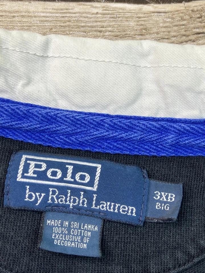 VTG Polo Ralph Lauren Shirt Mens 3XB Big Pony Rugby Black Long Sleeve Pullover - Image 3 of 4