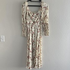 Reformation Floral Print Maxi Dress Womens 4 Ivory Red Puff Sleeve Smocked