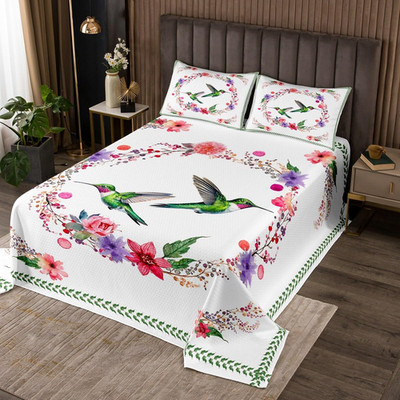 Feelyou Girls Hummingbird Quilted Coverlet Kids Cute Bird Floral Bedspread