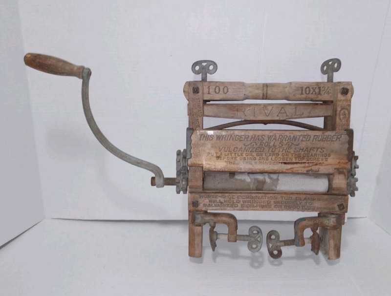 Antique RIVAL #100 Wood Clothes Wringer~Hand Crank Wash Tool, Great Patina!