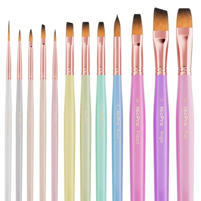 Nicpro 12pcs Artist Paint Brush Set, Aesthetic Pastel Small, Macaron 