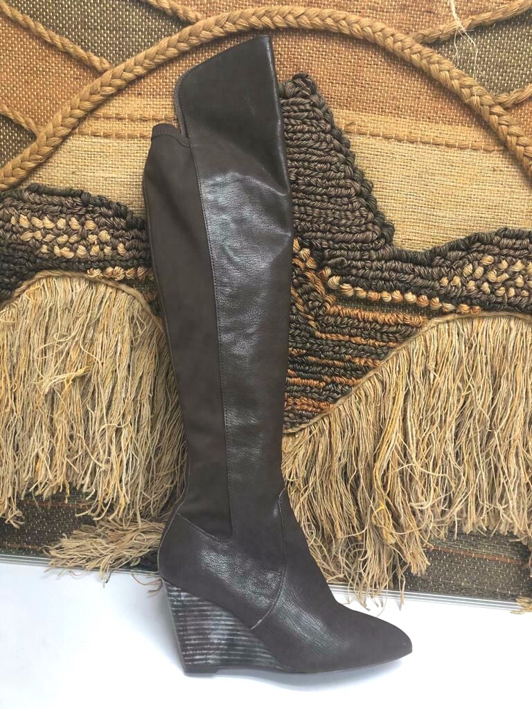 Charles by Chaples David Brown Knee High Wedge Heel Boots Size: M C264