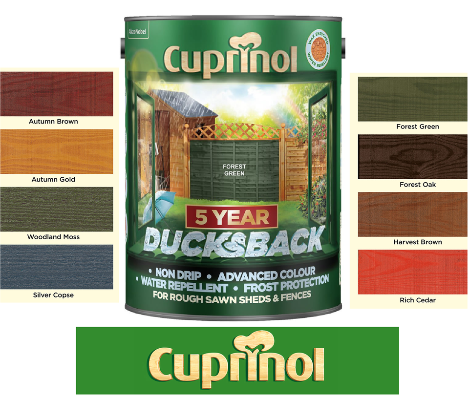 Cuprinol Ducksback 5L 5 Year All Colours Wood Shed Fence Paint Silver