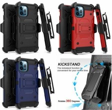 iPhone 12 Pro Max 6.7" - Hard Hybrid Armor Case Cover Black Holster Belt Clip