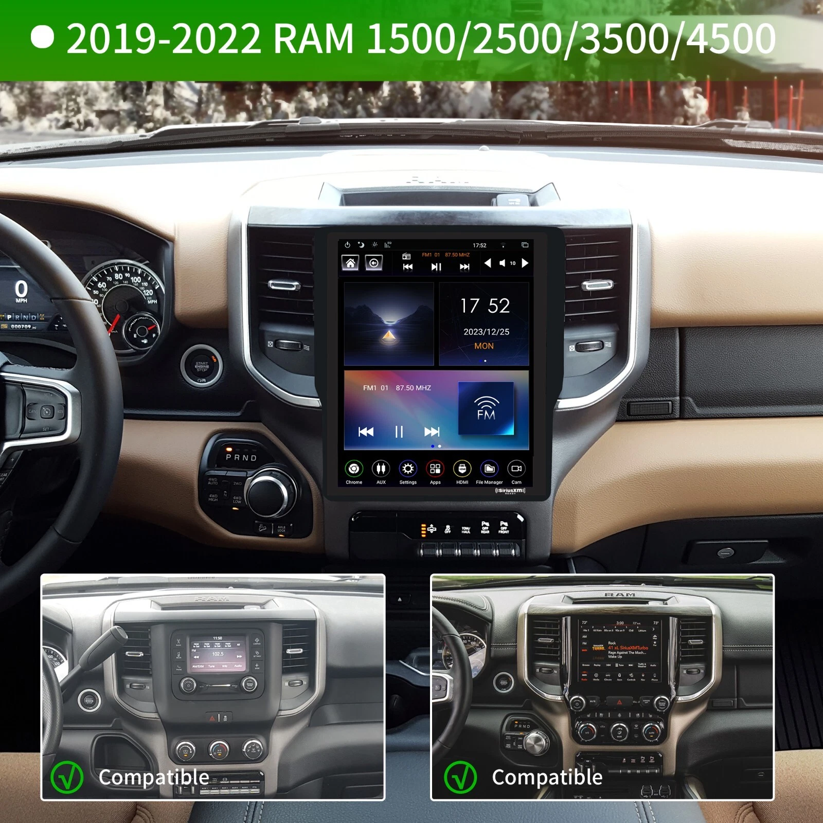 FOR 2019-2022 DODGE RAM 1500 2500 3500 ANDROID CARPLAY CAR STEREO RADIO GPS HVAC - Picture 3 of 10