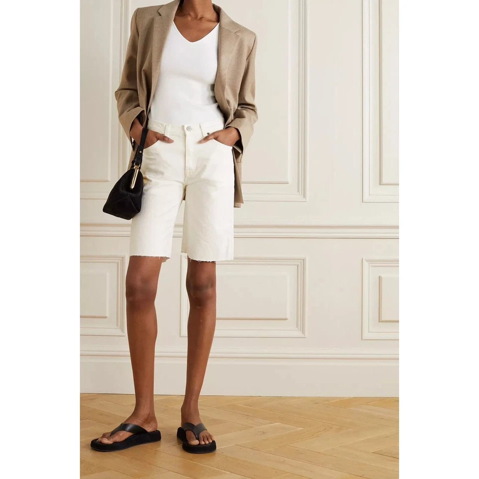 Bermudas Nili Lotan Boyfriend en crema lavado dobladillo crudo talla 27 nuevas con etiquetas