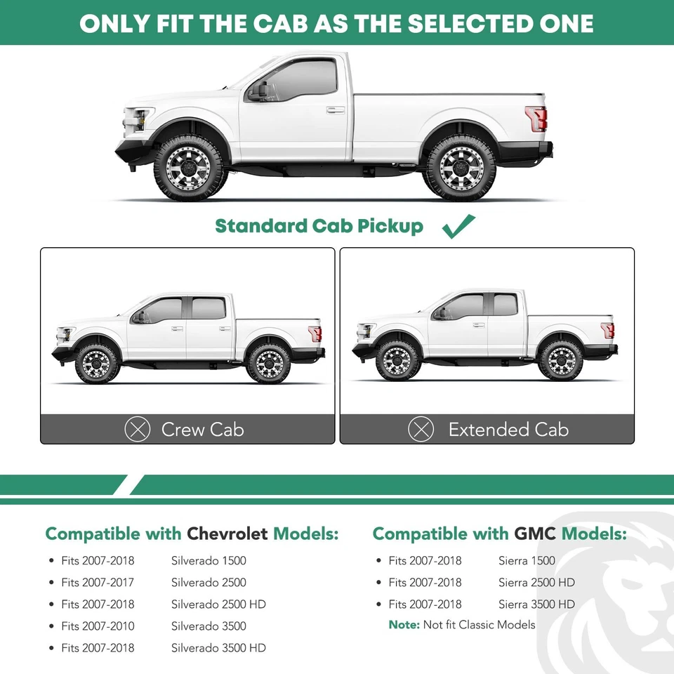 Barras de peldaños laterales de 4" cabina estándar para GMC Sierra 3500 HD Chevrolet Silverado 1500 Foto 2 de 4