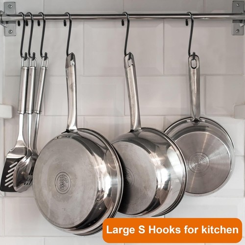 10 Pack Heavy Duty S Hooks, 6 Inch Vinyl Extra Large Metal S Shaped Hooks Black - Picture 6 of 12