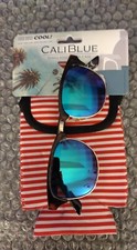 Fostergrant CaliBlueSunglassesAVIATOR W/Sunglassescase USAFlagCoozie 100 UVA/UVB