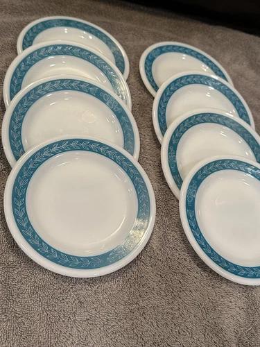 Vintage Mid Pyrex Leaf Turquoise Bread/Butter Plate Pyrex By Corning Set 4