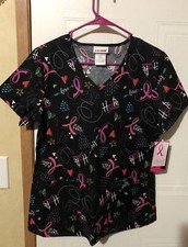NWT Ladies ScrubStar Breast Cancer Ribbon Scrub Top Size Small
