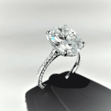 3.5ct Oval Cut Diamond Engagement Ring Hidden Halo Solitaire 14k White Gold Over