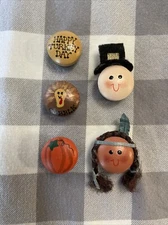 Vintage Thanksgiving Fall Hand Painted Wood Button Covers (5) Original Jewelry
