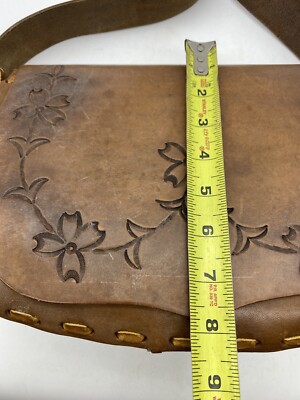 Vintage 1960s 70s tooled leather SHOULDER BAG Purse HAND MADE